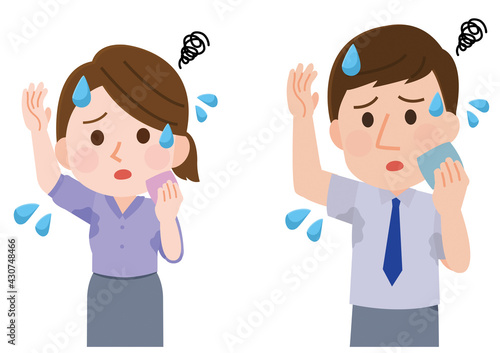 汗染みができて困る男性　女性　イラスト