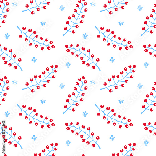 merry christmas and happy new year winter seasonal xmas seamless pattern with red berries branches  endless repeatable textue   vector illustration graphic