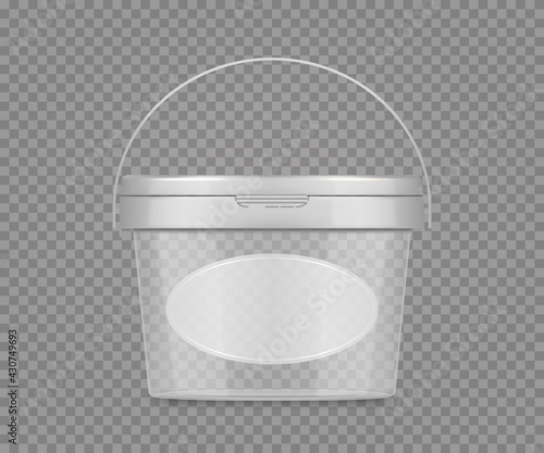 Transparent jar mockup with label nd handle for cheese, ice cream, mayonnaise, yogurt