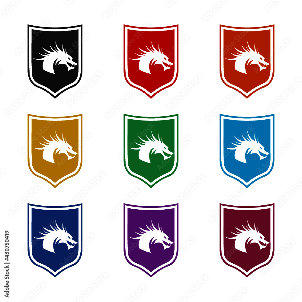 Fototapeta premium Shield Dragon isolated on white background color set