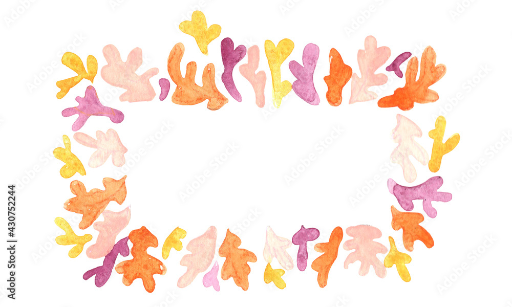 Colorful abstract coral reef wreath watercolor hand painting for decoration on summer holiday and marine life concept.