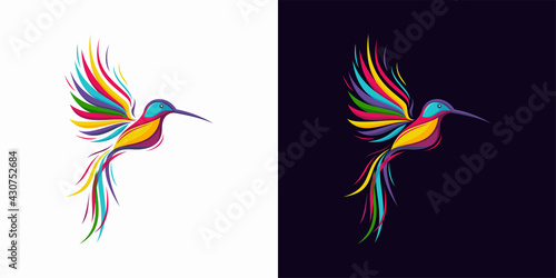 Obraz na plátne abstract colorful hummingbird colibri bird logo line outline monoline vector ico