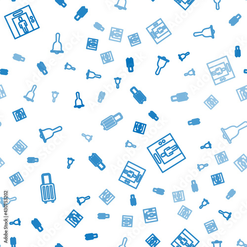 Set line Suitcase, Lift and Hotel service bell on seamless pattern. Vector