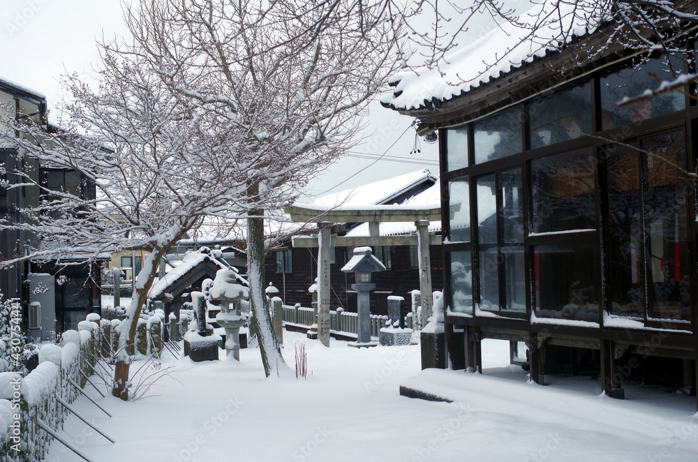 Shrine after snow Japan Sea coast