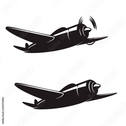 Illustration of retro airplane. Design element for logo, label, sign, emblem. Vector illustration