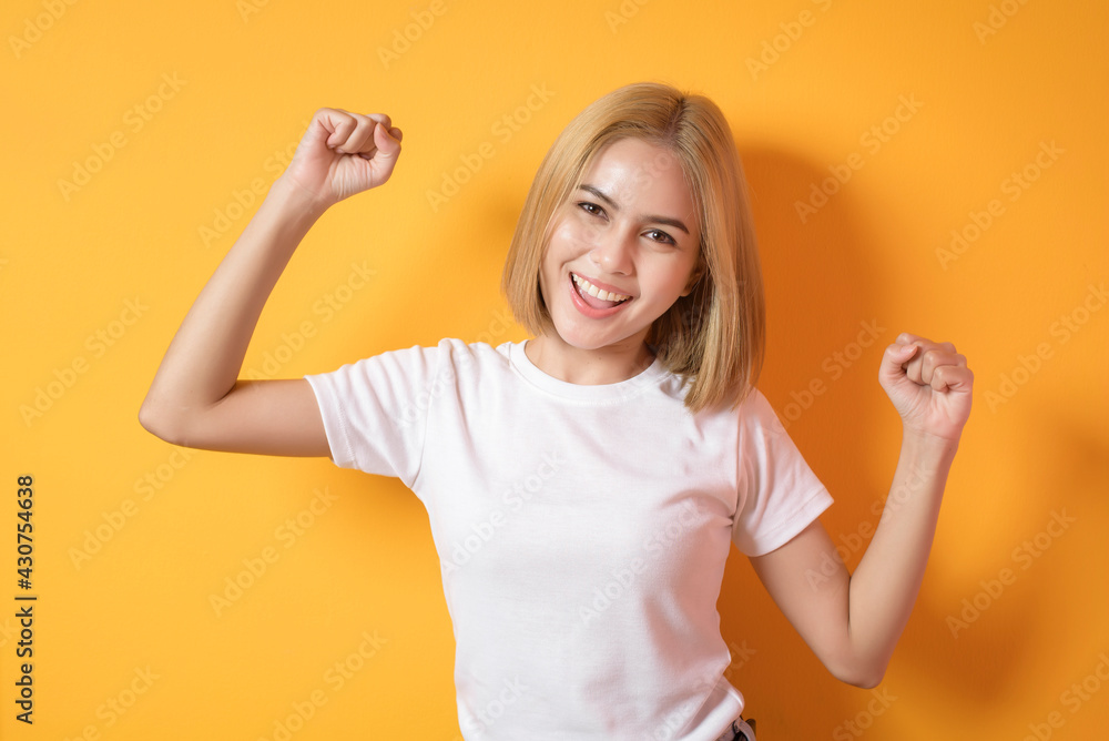 portrait of short blonde hair woman in studio portrait of short blonde hair woman in studio