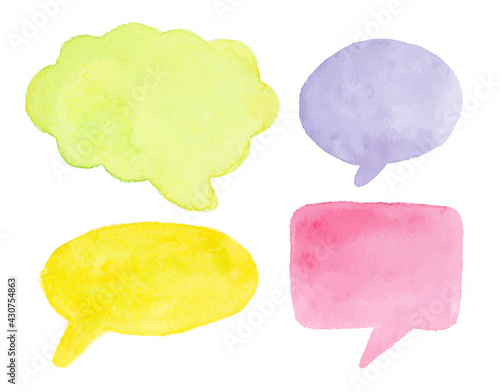 Watercolor Colorful Speech Bubbles Isolated Over White