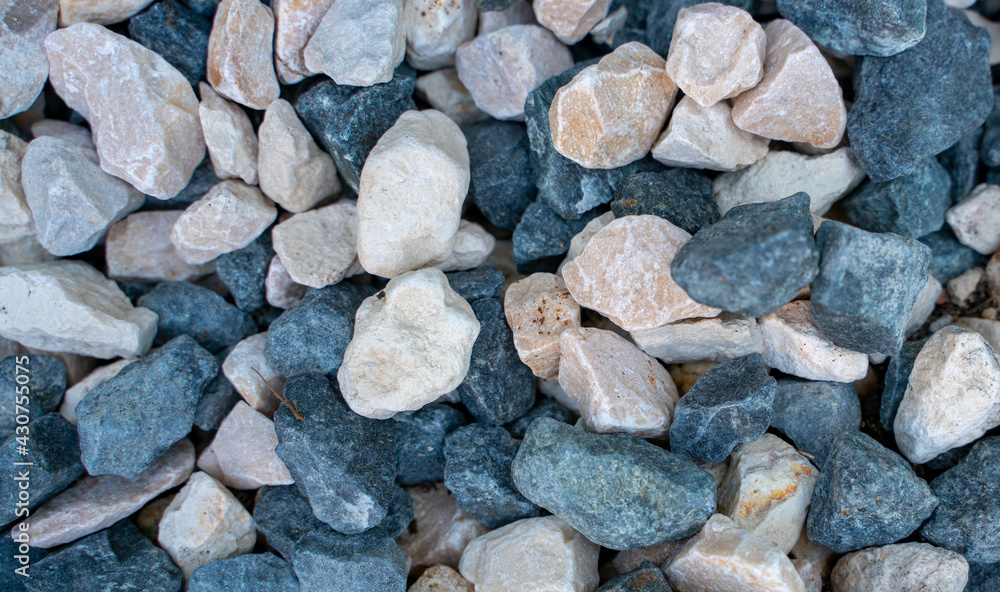 Crushed decorative garden pebbles with the mix of blue and gray. Crushed decorative garden pebbles with the mix of blue and gray.