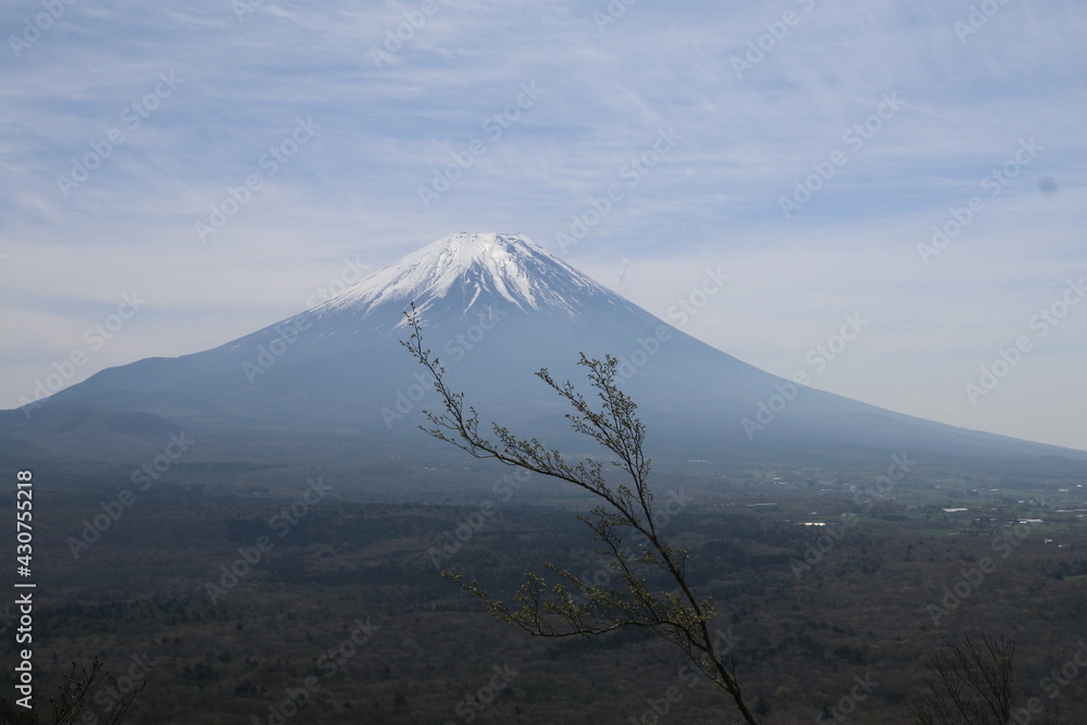 竜ヶ岳からの風景　　富士山　　富士五湖の本栖湖の南にある竜ヶ岳(1485m)は、初心者でも上りやすい山。富士山を間近に見え、絶景が楽しめる。
