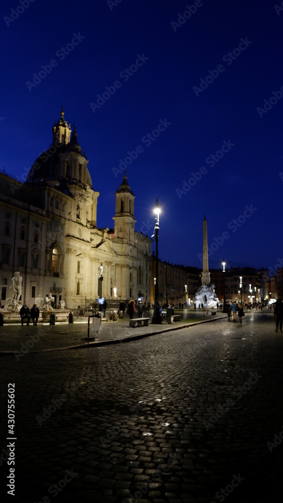 Rome Piazza Navona square illuminated at night