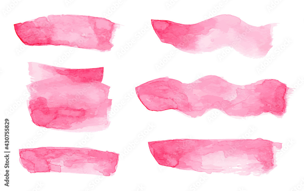 Watercolor Pink Brush Stroke Set Isolated