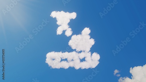 3d rendering of white clouds in shape of symbol of mechanical arm on blue sky with sun