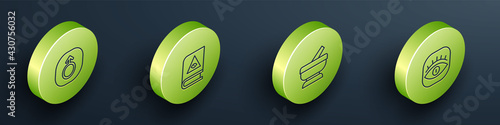 Set Isometric line Mars, Ancient magic book, Mortar and pestle and Masons icon. Vector