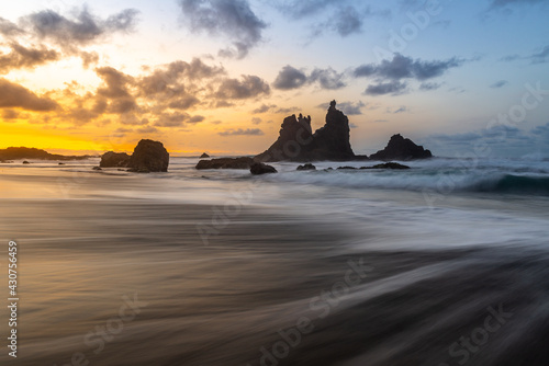 Benijo beach at sunset, Tenerife island, Spain	 photo