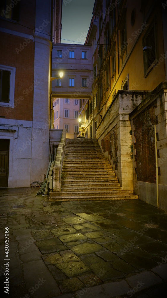 Old European illuminated street at rainy night Old European illuminated street at rainy night