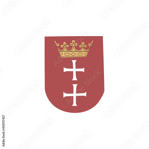 Vector color hand drawn illustration Coat of Arms of Gdansk, Poland. Isolated on white background.