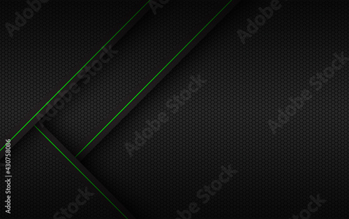 Black material background with hexagon mesh. Abstract metal geometric corporate design. Vector technology background