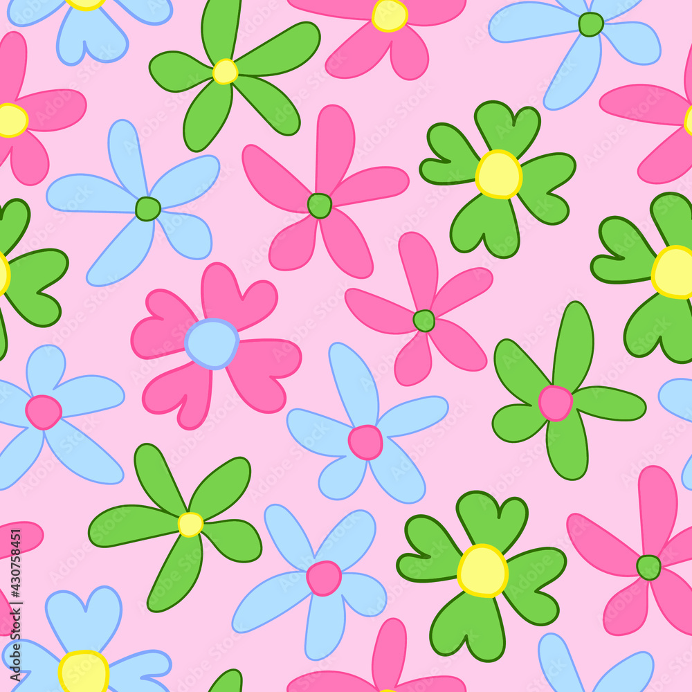 Hand drawn trendy flower vector seamless pattern for textile and printing-Elegant ditsy floral texture with pink background