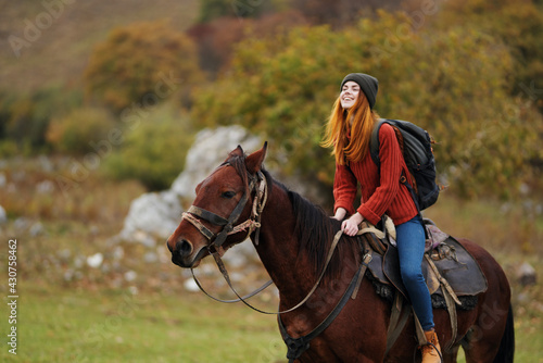 pretty woman in nature walk fun horse with travel © SHOTPRIME STUDIO
