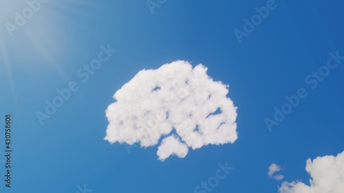3d rendering of white clouds in shape of symbol of fan on blue sky with sun