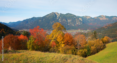 stunning autumn landscape bavarian alps, colorful edge of the woods, Garmisch area