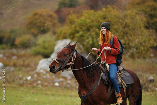 pretty woman in nature walk fun horse with travel © SHOTPRIME STUDIO