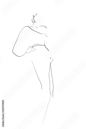 Woman, model in dress. Fashion illustration in sketch style. Vector