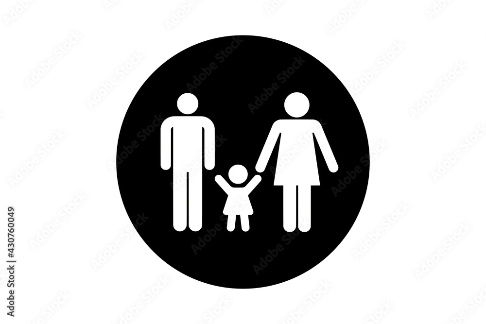 Family icon or family symbol in a black circle with a white background. Flat design. Illustration. Family icon or family symbol in a black circle with a white background. Flat design. Illustration.