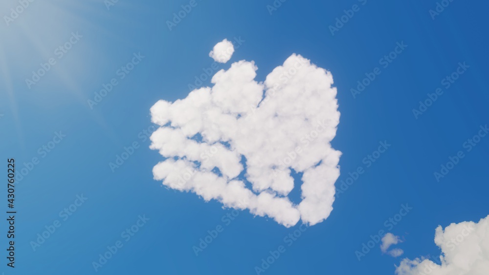3d rendering of white clouds in shape of symbol of cake on blue sky with sun 3d rendering of white clouds in shape of symbol of cake on blue sky with sun