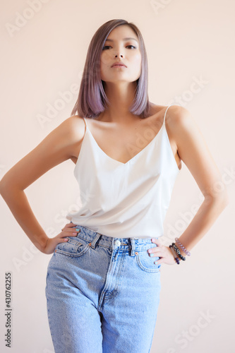 Portrait of beautiful emotional woman. Studio shot.