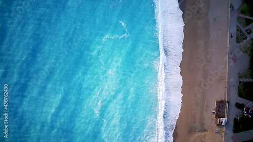 Amazing beautiful panoramic view from drone of natural park of Oludeniz and Fethiye blue lagoon and tranquil aquamarine dead sea.
