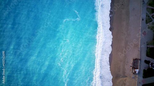 Amazing beautiful panoramic view from drone of natural park of Oludeniz and Fethiye blue lagoon and tranquil aquamarine dead sea.
