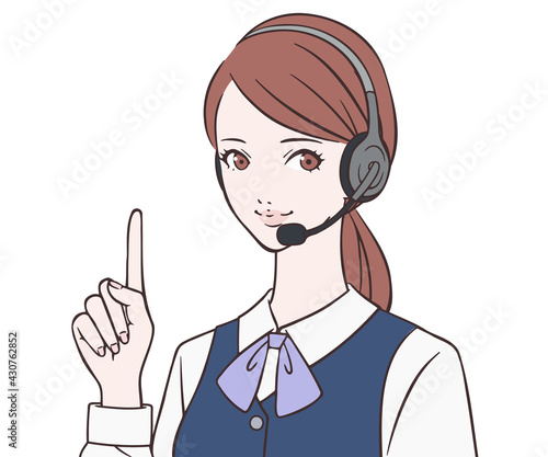 人差し指を立てるオペレーターの女性