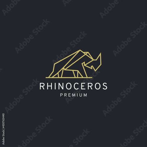 Elegant Rhino mono line polygonal logo icon design template flat vector illustration