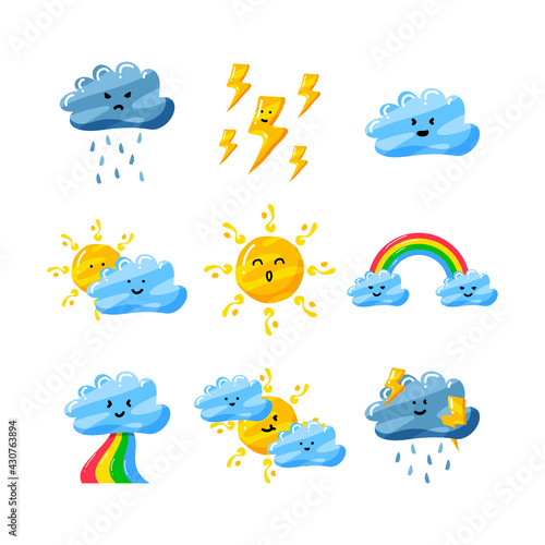 cute weather in flat hand drawn style set pack