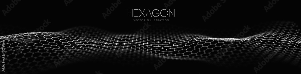 Hexagon wave vector template. Modern 3d graphic geometric background. Digital technology web flow abstract background. EPS 10.