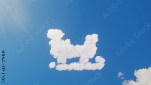 3d rendering of white clouds in shape of symbol of sleigh on blue sky with sun