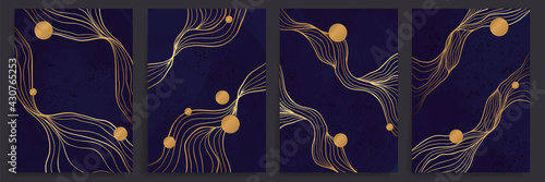 Luxury gold line art background vector. Minimalist modern contour drawing. contemporary abstract art design for wall art, wallpaper, home decoration, cover, printable painting. Vector Illustration.