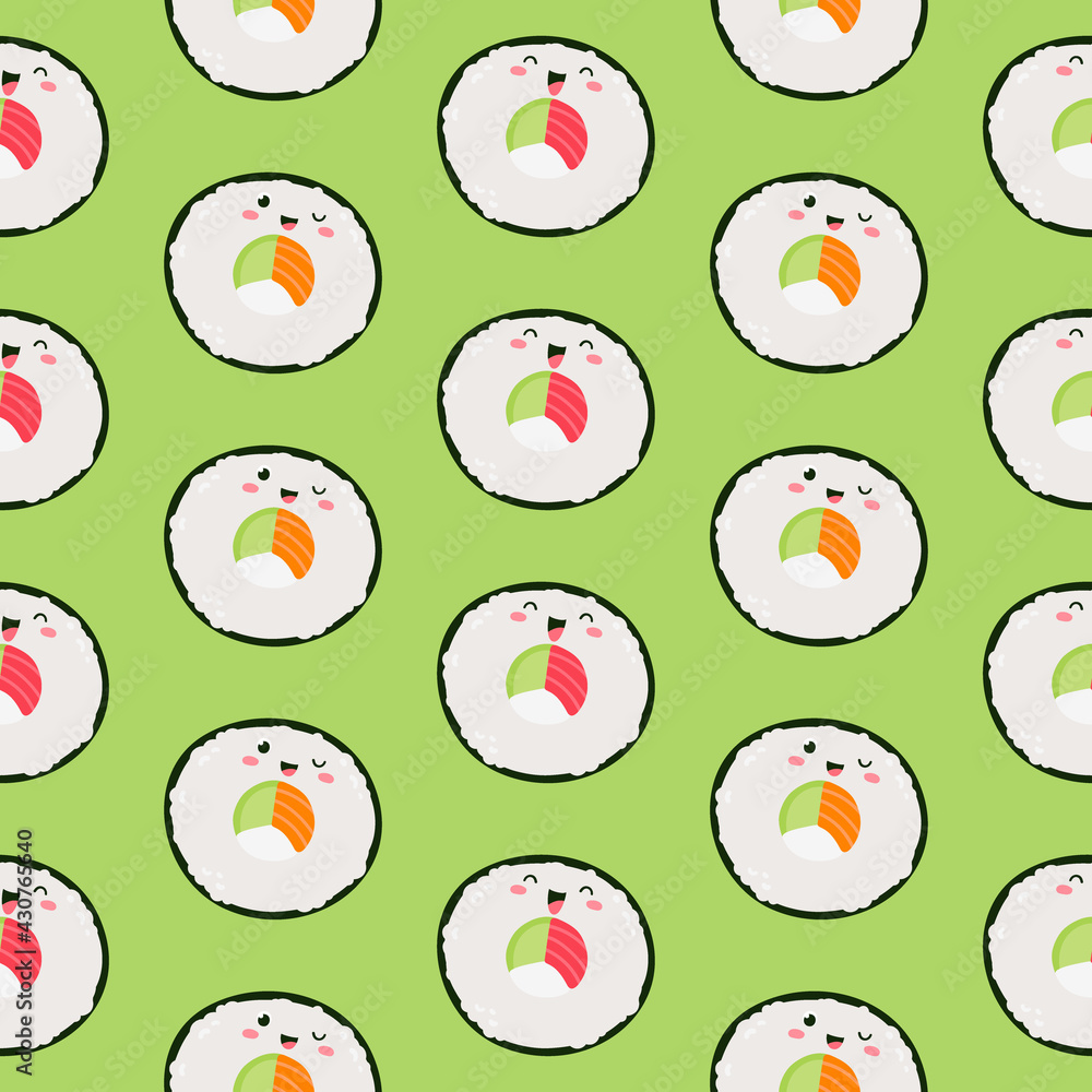 Vector seamless pattern with rolls and sushi. Cute design for fabric, paper, wallpaper. Vector seamless pattern with rolls and sushi. Cute design for fabric, paper, wallpaper.