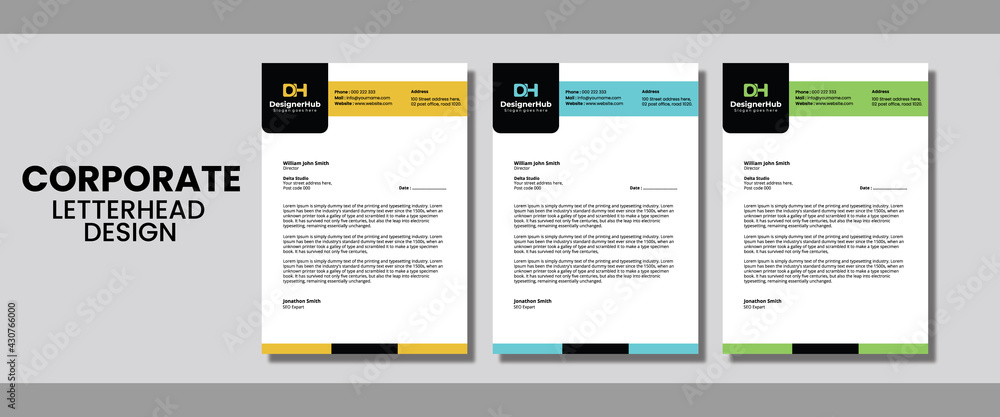 Modern Creative & Clean, minimal business style letterhead bundle of your corporate business design.set to print with vector. corporate letterhead bundle different colors.