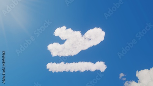 3d rendering of white clouds in shape of symbol of plane departure on blue sky with sun
