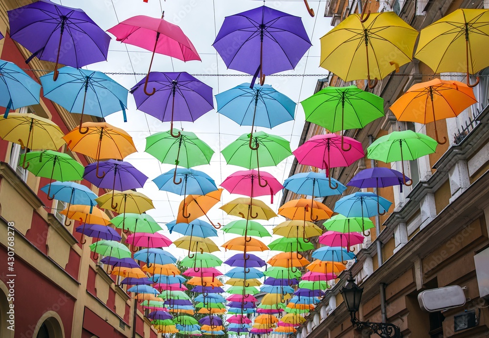 umbrellas against a sunny sky. summer background