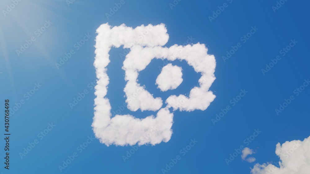3d rendering of white clouds in shape of symbol of payment method on blue sky with sun 3d rendering of white clouds in shape of symbol of payment method on blue sky with sun