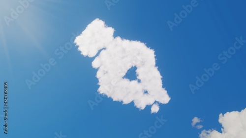 3d rendering of white clouds in shape of symbol of pen nib on blue sky with sun