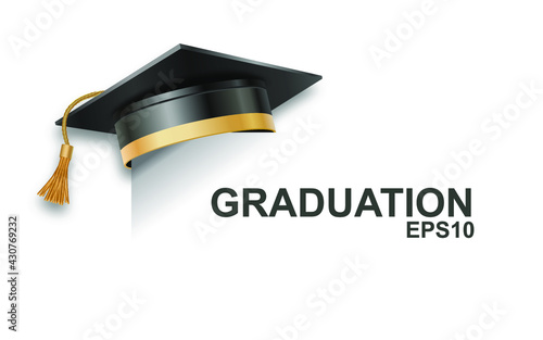 High school or university graduate hat isolated on white background 3d vector graduation ceremony cap student hat black education cap
