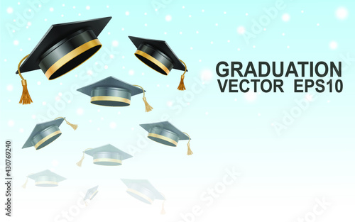 High school or university graduate hat isolated on white background 3d vector graduation ceremony cap student hat black education cap