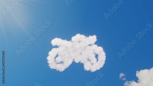 3d rendering of white clouds in shape of symbol of motorcycle on blue sky with sun