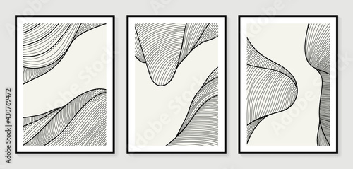Abstract art background vector. Minimalist modern contour drawing. contemporary abstract line art design for wall art, wallpaper, home decoration, cover, printable painting. 