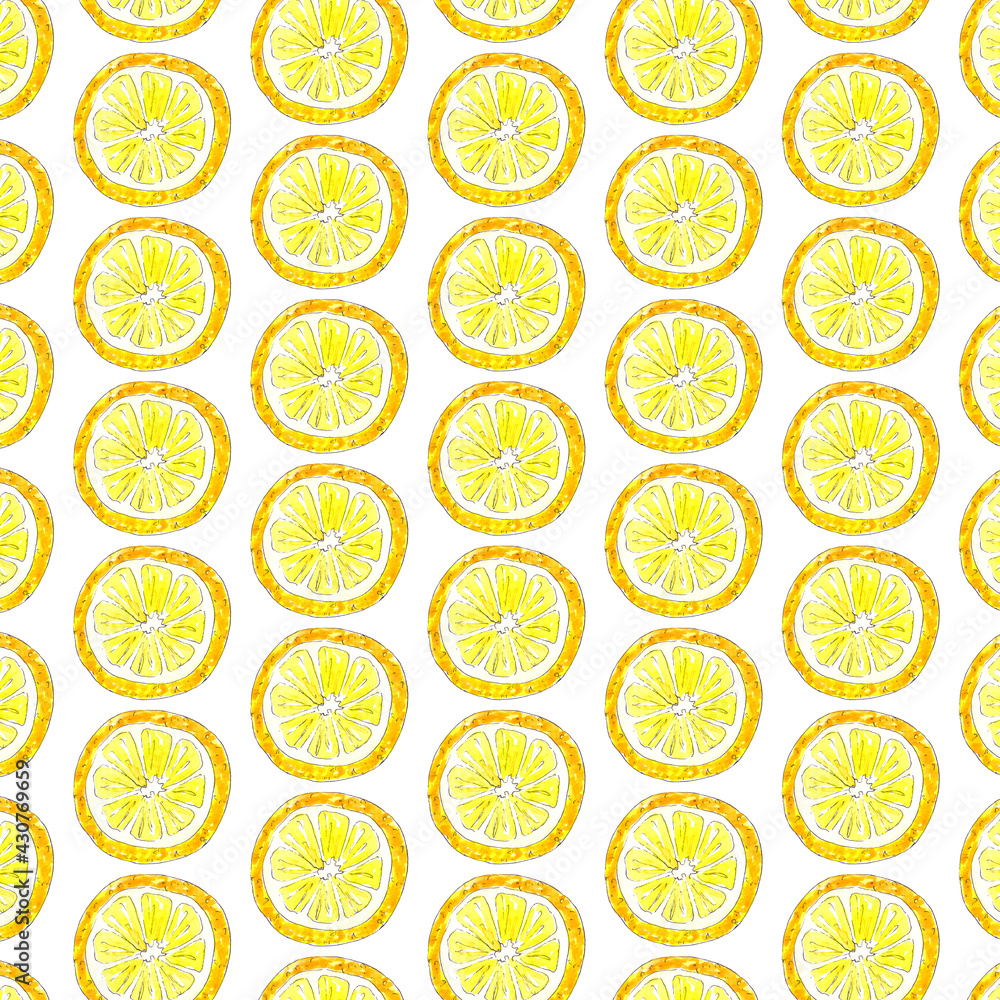 Hand drawn watercolor pattern with fruit - lemons Hand drawn watercolor pattern with fruit - lemons