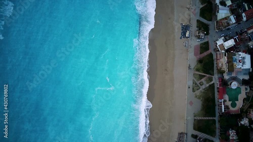 Amazing beautiful panoramic view from drone of natural park of Oludeniz and Fethiye blue lagoon and tranquil aquamarine dead sea.
